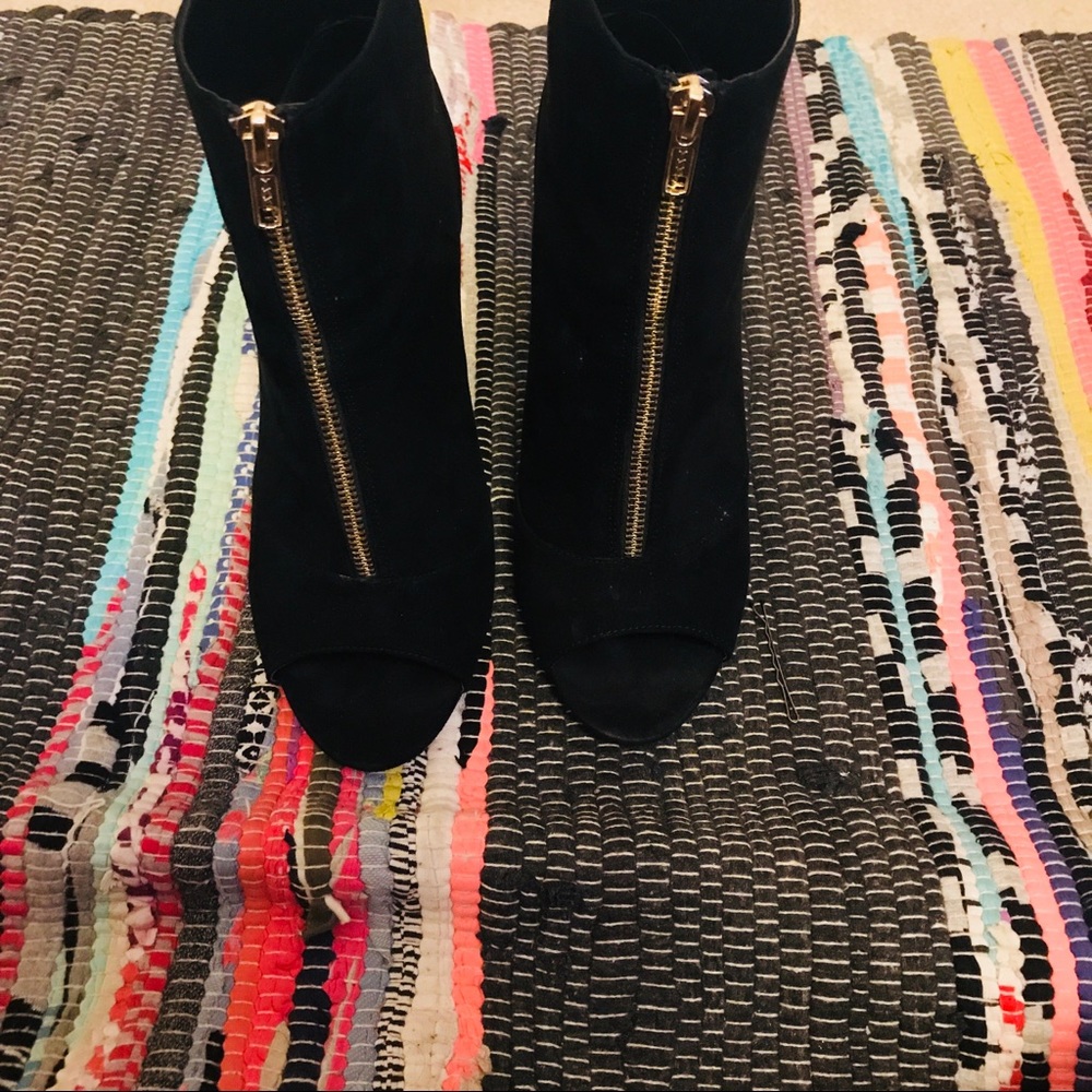 Black Peep Toe booties with gold trim